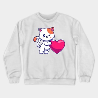 Adorable kitty holding a heart Crewneck Sweatshirt